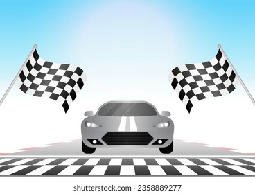 Racing Car Driving on Racing Track. Sport Racing Track With Stadium. Race Track Road. Vector Illustration.	