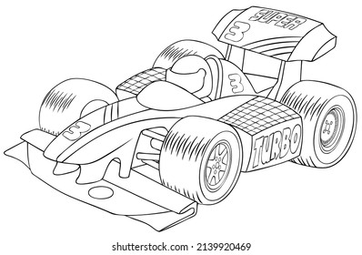 Racing car. Element for coloring page. Cartoon style.