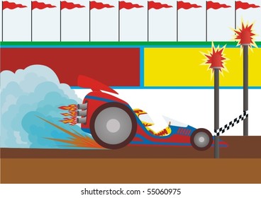 A racing car first comes to the finish