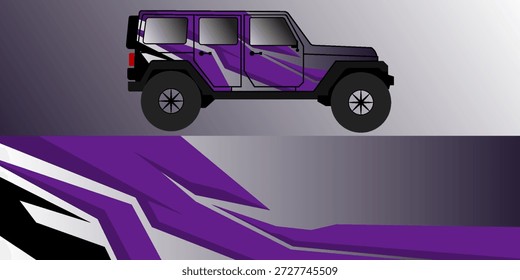 Gráfico de coche de carreras. Fondo de envoltura de coche. Diseño de Vector de marca de vehículo. Automóvil de carrera de transporte, cabina deportiva y de velocidad, ilustración del automóvil del maletero
