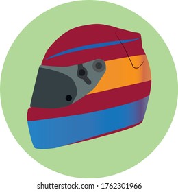 
racing car helmet on green background