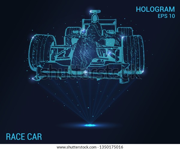 Racing car hologram.\
Digital and technological background of the race. Futuristic design\
of racing cars