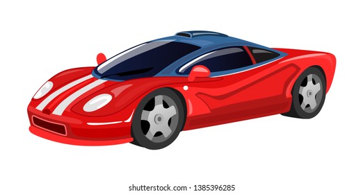 Racing car icon isolated on white background for print, cards, posters in cartoon style. Red vector racing sport car illustration