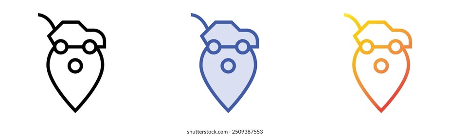 Icono de coche de carreras. Lineal, relleno azul y diseño de estilo degradado aislado sobre fondo blanco