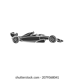 Racing Car Icon Silhouette Illustration. Speed Vehicle Vector Graphic Pictogram Symbol Clip Art. Doodle Sketch Black Sign.