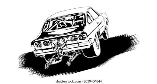 Racing car isolated on white background. abstract silhouette. line art. vector illustration.
