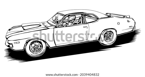 Racing car isolated on white\
background. abstract silhouette. line art. vector\
illustration.