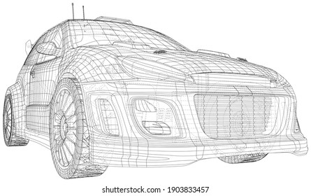 Racing car. Isolated wire-frame line on backround. Vector rendering of 3d.