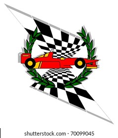 Racing car with laurel crown