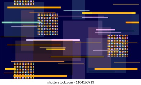 Racing Car Lights Night City, Speed Lines, Neon IT, Hi Tech Vector Texture. Internet Technology Communication Funky Texture. Night City, Moving Car Lights, TV, Neon IT, Cool Hi Tech Background.