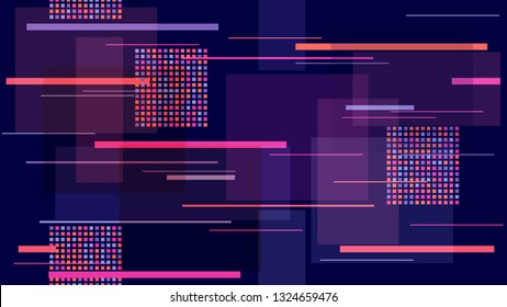 Racing Car Lights Night Life, Speed Lines, Neon IT, Hi Tech Vector Design. Internet Technology Geometric Polygon Pattern Design. Night City, Moving Car Lights, TV, Neon IT, Hipster Hi Tech Background