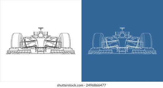 Marco de alambre del dibujo del arte de la línea del coche de carreras de la vista frontal. aislado en fondo transparente