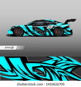 Racing car livery design. Graphic abstract stripe racing background kit designs for wrap vehicle, race car, rally and adventure.