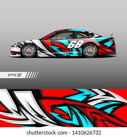 Racing car livery design. Graphic abstract stripe racing background kit designs for wrap vehicle, race car, rally and adventure.