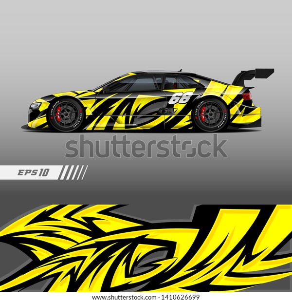Racing car livery design. Graphic abstract\
stripe racing background kit designs for wrap vehicle, race car,\
rally and adventure.