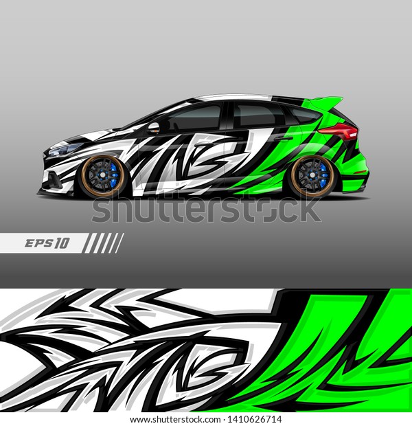 Racing car livery design. Graphic abstract
stripe racing background kit designs for wrap vehicle, race car,
rally and adventure.