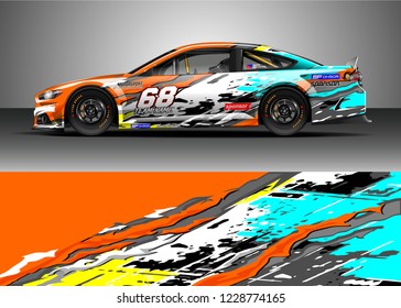 Racing car livery design vector. Graphic abstract stripe racing background kit designs.