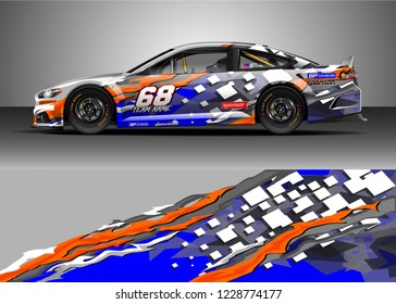 Racing car livery design vector. Graphic abstract stripe racing background kit designs.