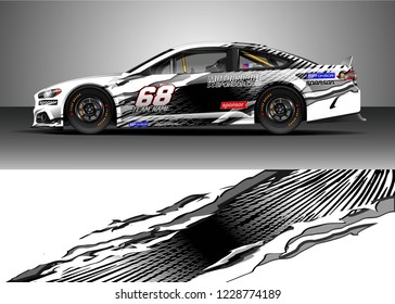 Racing car livery design vector. Graphic abstract stripe racing background kit designs.