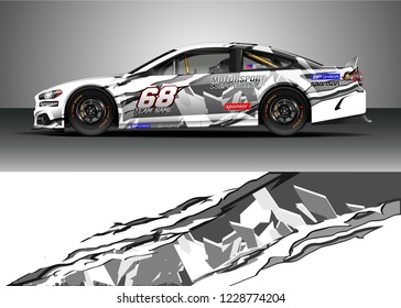Racing car livery design vector. Graphic abstract stripe racing background kit designs.