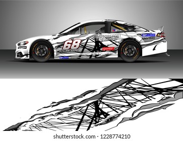 Racing car livery design vector. Graphic abstract stripe racing background kit designs.