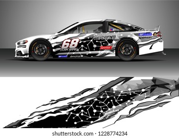 Racing car livery design vector. Graphic abstract stripe racing background kit designs.