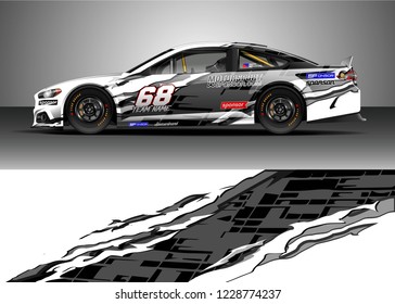 Racing car livery design vector. Graphic abstract stripe racing background kit designs.