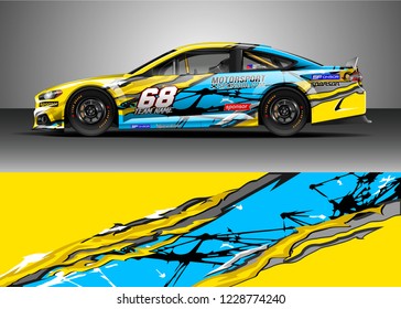 Racing car livery design vector. Graphic abstract stripe racing background kit designs.