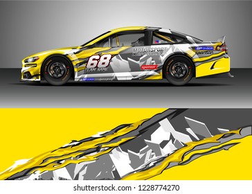 Racing car livery design vector. Graphic abstract stripe racing background kit designs.