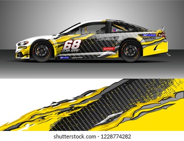 Racing car livery design vector. Graphic abstract stripe racing background kit designs.