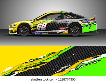 Racing car livery design vector. Graphic abstract stripe racing background kit designs.