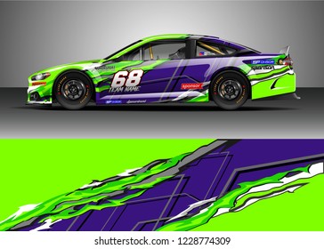 Racing car livery design vector. Graphic abstract stripe racing background kit designs.