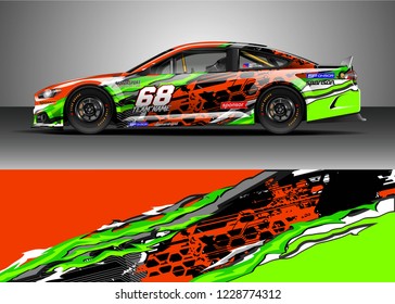 Racing car livery design vector. Graphic abstract stripe racing background kit designs.