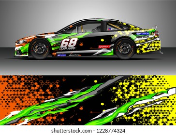 Racing car livery design vector. Graphic abstract stripe racing background kit designs.