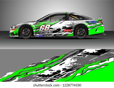 Racing car livery design vector. Graphic abstract stripe racing background kit designs.