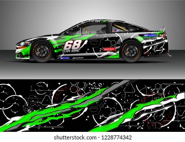 Racing car livery design vector. Graphic abstract stripe racing background kit designs.