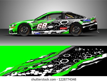 Racing car livery design vector. Graphic abstract stripe racing background kit designs.