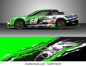 Racing car livery design vector. Graphic abstract stripe racing background kit designs.