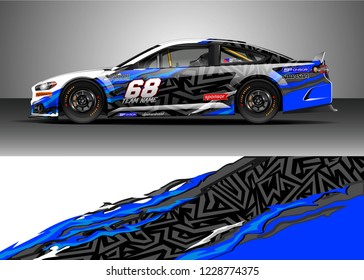 Racing car livery design vector. Graphic abstract stripe racing background kit designs.