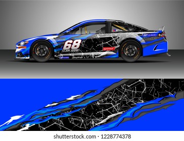 Racing car livery design vector. Graphic abstract stripe racing background kit designs.