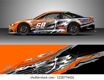 Racing car livery design vector. Graphic abstract stripe racing background kit designs.