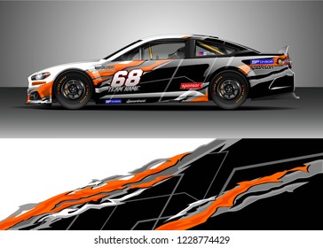 Racing car livery design vector. Graphic abstract stripe racing background kit designs.