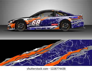Racing car livery design vector. Graphic abstract stripe racing background kit designs.