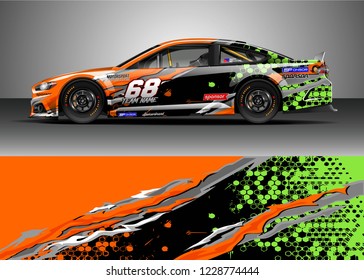 Racing car livery design vector. Graphic abstract stripe racing background kit designs.