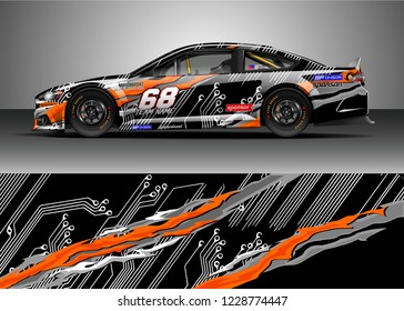 Racing car livery design vector. Graphic abstract stripe racing background kit designs.