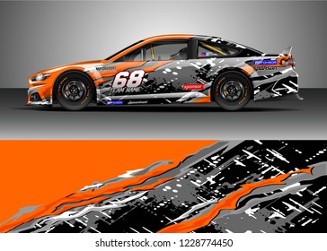 Racing car livery design vector. Graphic abstract stripe racing background kit designs.