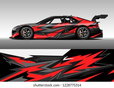 Racing car livery design vector. Graphic abstract stripe racing background kit designs.