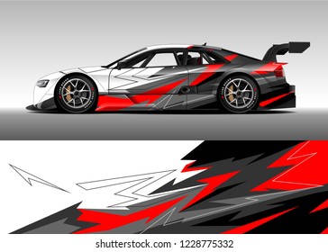 Racing car livery design vector. Graphic abstract stripe racing background kit designs.