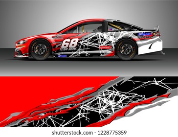 Racing car livery design vector. Graphic abstract stripe racing background kit designs.