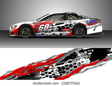 Racing car livery design vector. Graphic abstract stripe racing background kit designs.